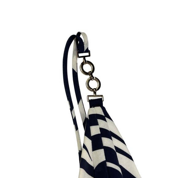 Ann Taylor Silk Midi Dress Fit Flare 4 Navy Blue White Swirl Pattern Sleeveless - Picture 4 of 11